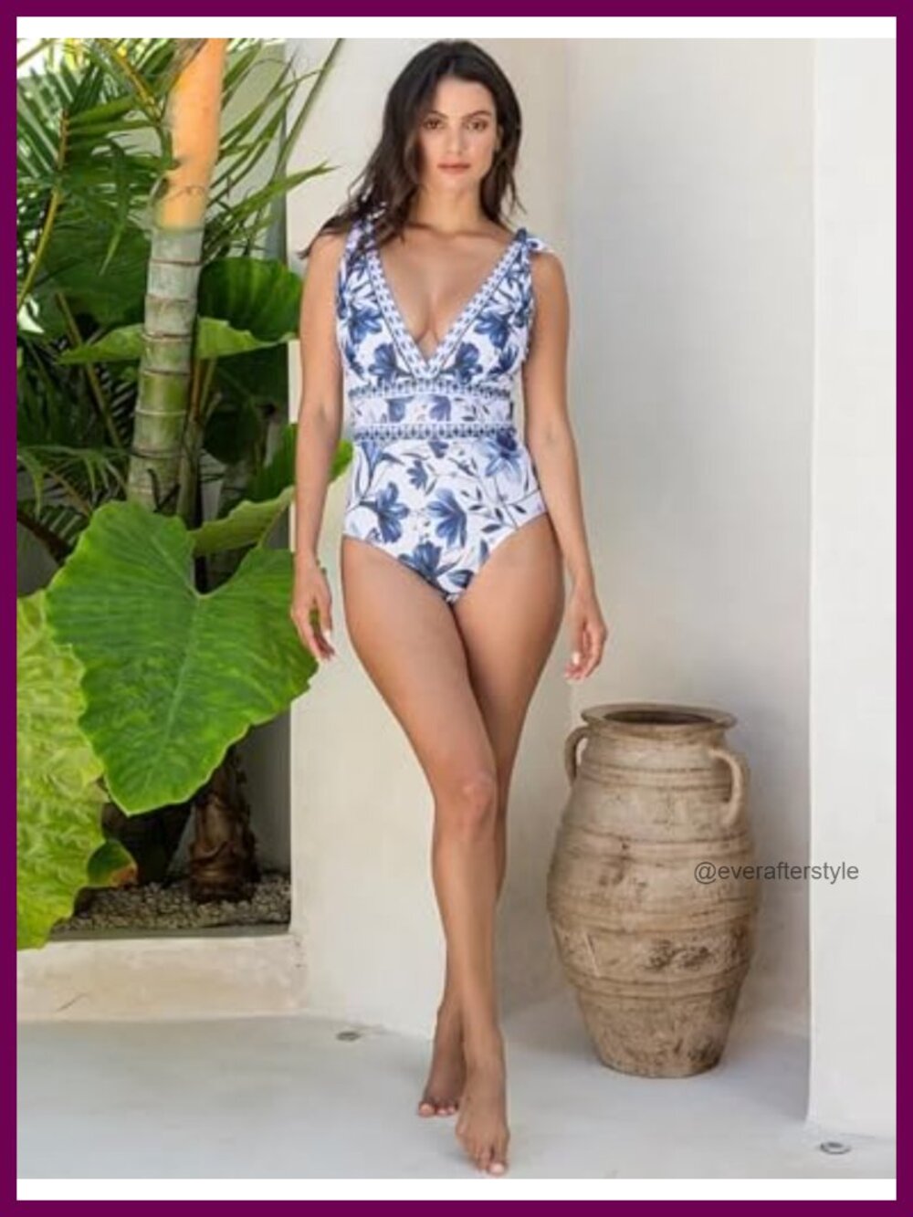One Piece Swimsuit Lace Up V Neck with Sarong Skirt - Picture 2 of 6